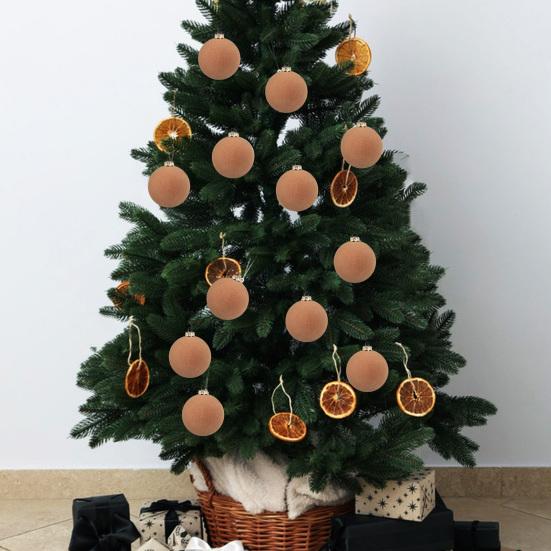 15 Pcs Velvet Christmas Ball Ornaments 3.15 Inch Flocked Plastic Ball Xmas Tree Hanging Decoration for Holiday Party Decor