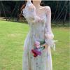 Spring Long Sleeved Floral Dress for Women, Sweet Temperament, French First Love, Gentle Style, Slimming Long Skirt