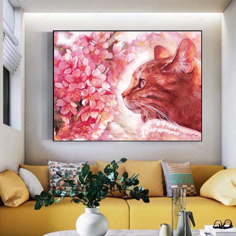 5D Diy Алмазная вышивка Алмазная картина Цветочная кошка Вышивка крестиком Полный Алмазная мозаика Декор Изображение
