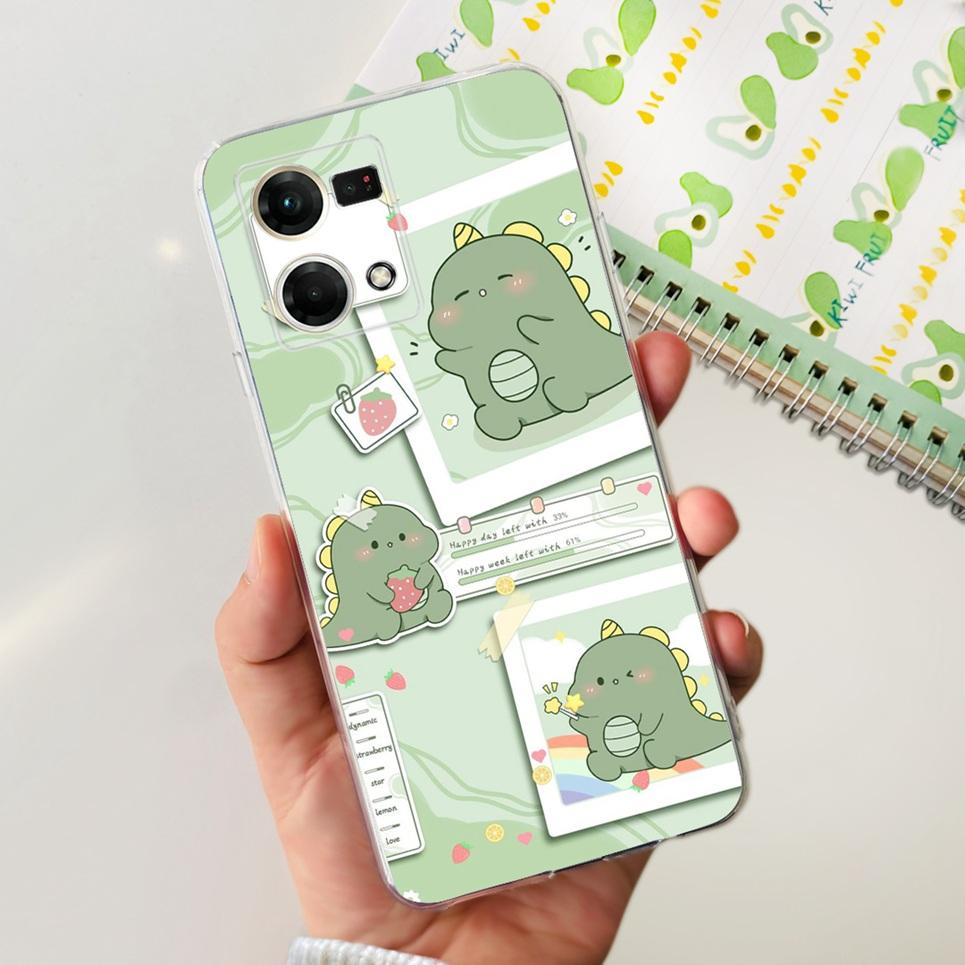 Для Oppo Reno7 4G Чехол CPH2363 Милый Кот Динозавр Цветок Мягкий Прозрачный силикон Защитный Задняя крышка Для Oppo Reno 7 Чехол для телефона Capa