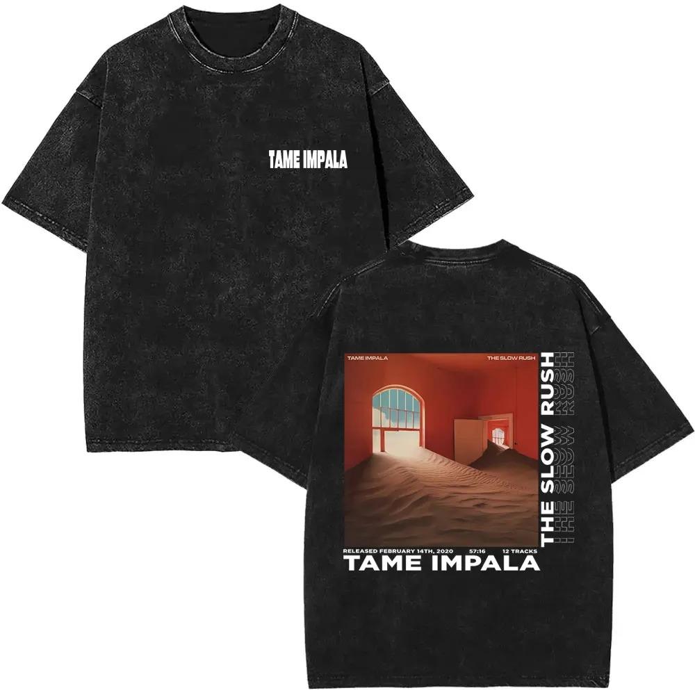 Tame Impala Deadbeat Графическая футболка Винтажная стирка Психоделический рок Унисекс Повседневная хлопковая футболка Мужская Оверсайз С коротким рукавом