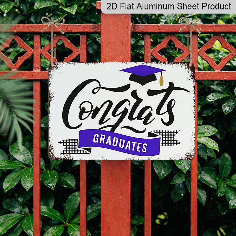2D Flat, 1pc Graduation Cap Metal Wall Sign - Vintage Class of Diploma Decor with Black & Golden Cap & Greek Letters, Durable Aluminium Graduation