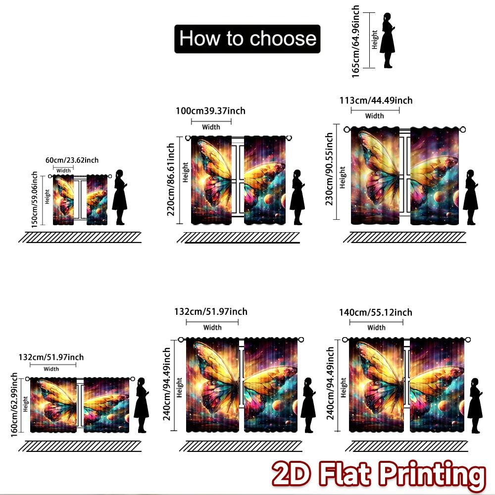 2D flat printing 2pcs Scene Curtains Cosmic Butterfly Galaxy Space Digital Printed Polyester Drapes Festive Holiday Use for