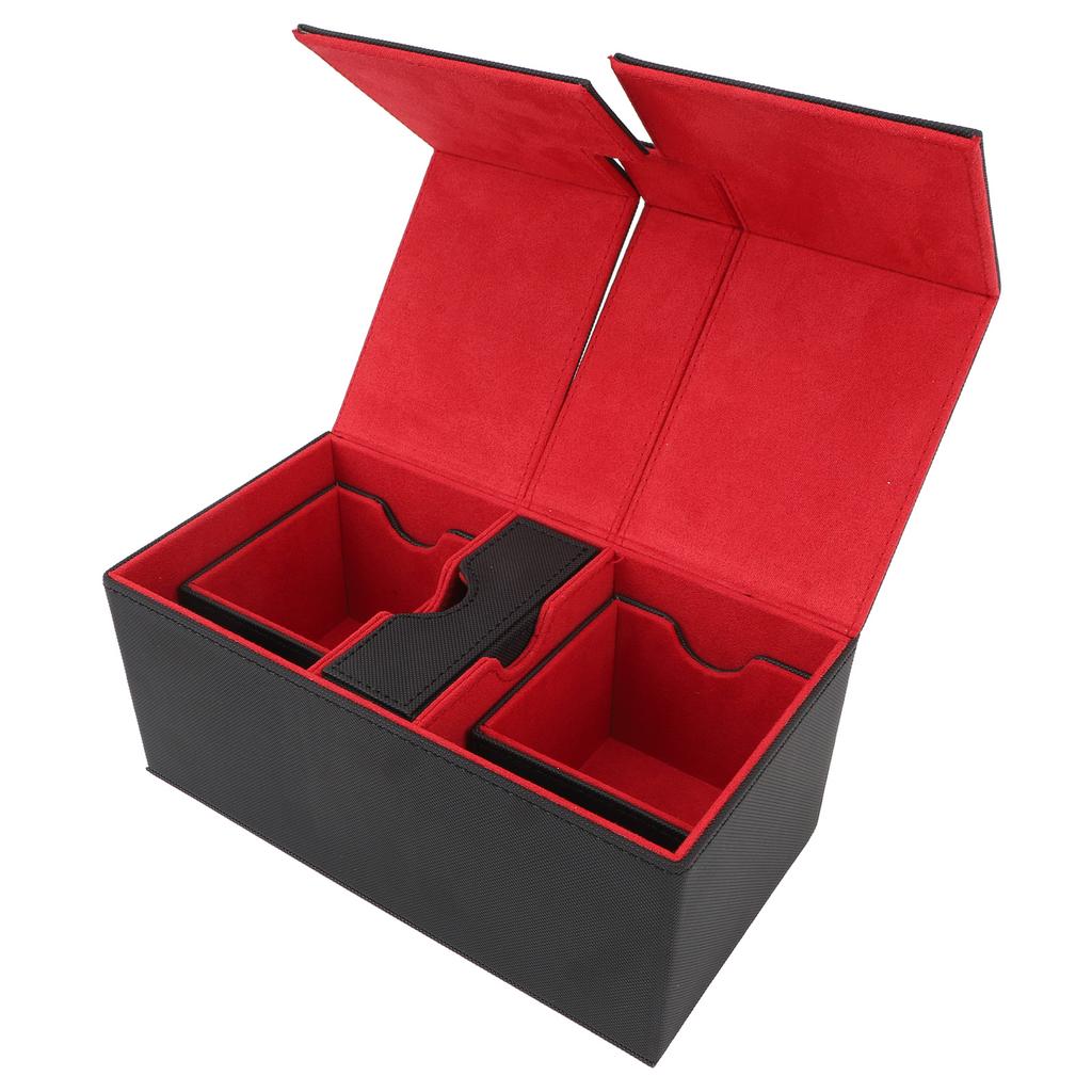 Card Deck Box with 3 Drawers Large Capacity Magnetic Closure PU Leather Game Card Storage Box for Holding Over 200 Cards