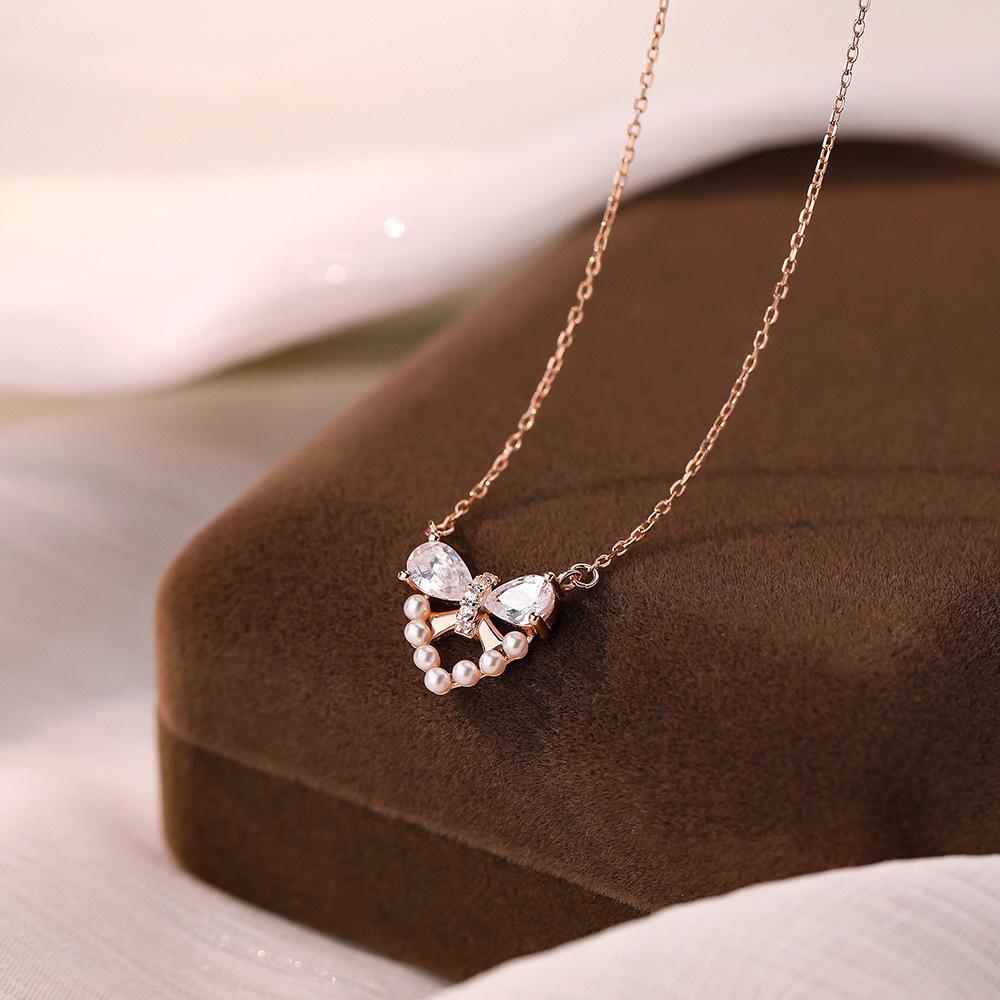 Ожерелье с жемчугом Love bow для женщин, нишевое, легкое, роскошное, элегантное, ретро, подарок для девочек с жемчугом Love