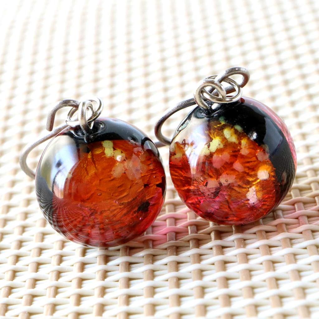 Светящиеся серьги Kerama Sunset Orange Firefly Glass для обоих ушей с крючками из титана, острова Окинава, Керама [ЗОЛОТОЙ КАМЕНЬ]