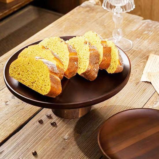 Wooden Dinner Plate Round Serving Platter High Stand Sushi Dish Food Serving Trays for Fruits Salads Dessert Bread Cake