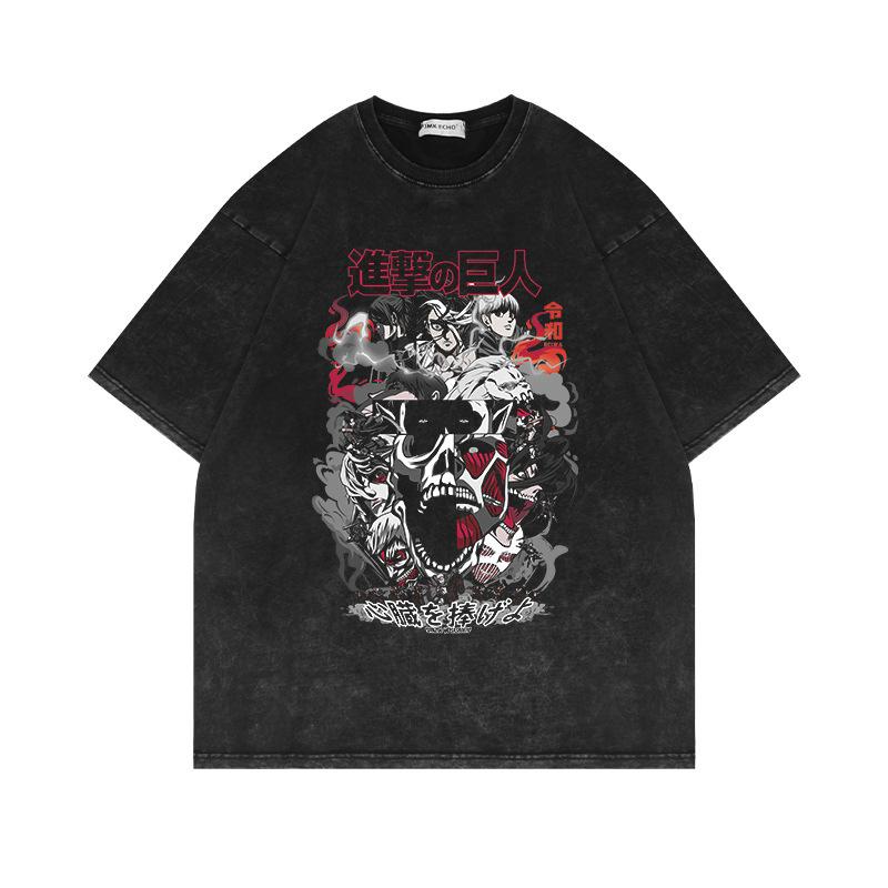 Летний винтажный топ с круглым вырезом и гигантским рисунком аниме, модные повседневные футболки с короткими рукавами из чистого хлопка для мужчин