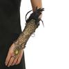 Golden Adult Feather Embroidery Lace Gloves Goth Style Adjustable with Ring Long Bracelet Wedding Bridal Accessories