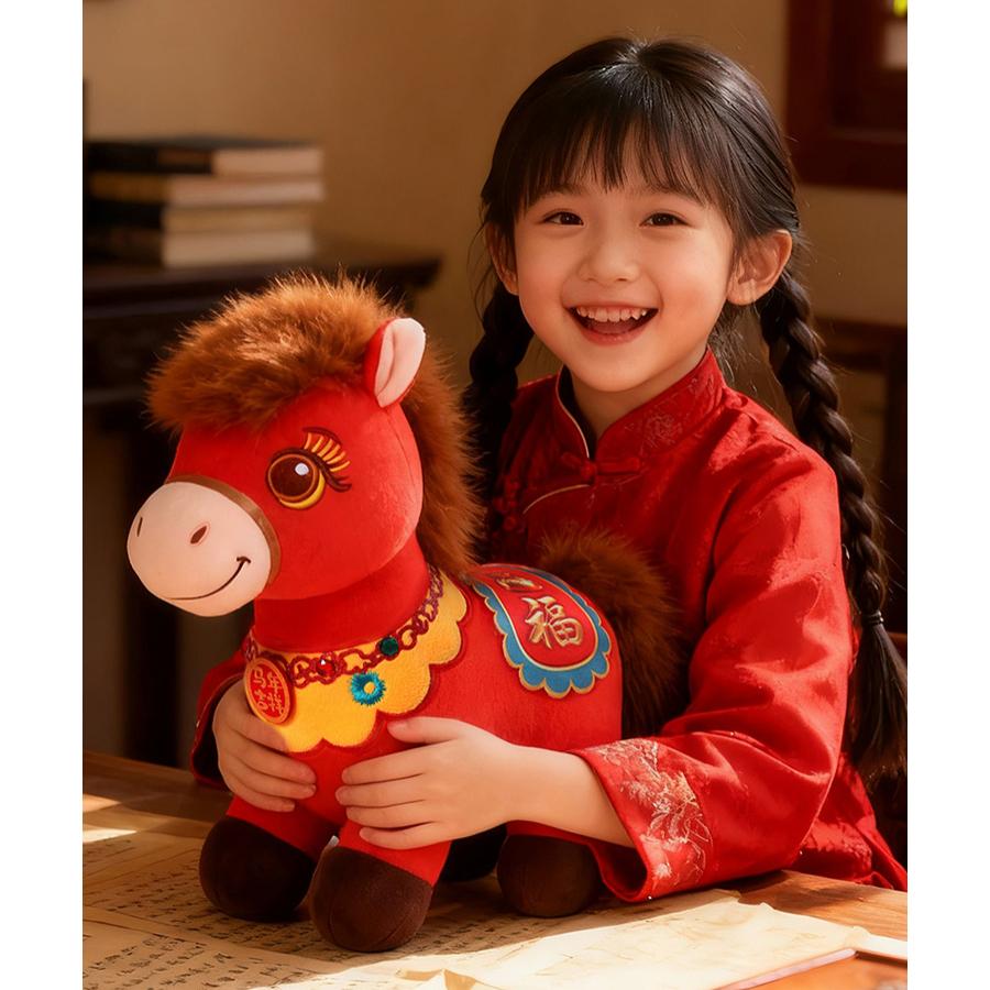 Horse Mascot Plush Toy - Chinese Zodiac Pony, Soft Sleeping Companion , Perfect Gift for New Year, Corporate Party&Events