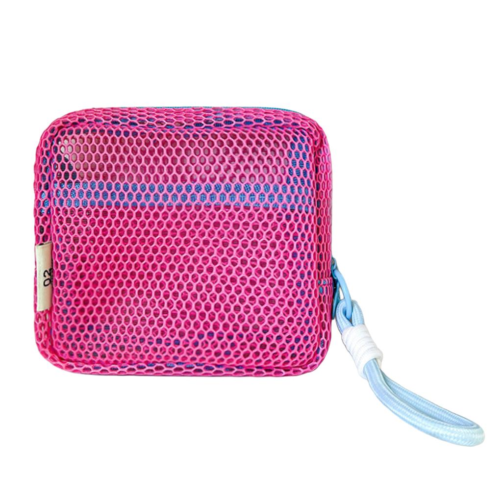 Small Mesh Beach Pouch Clear Cosmetic Bag with Detachable Wrist Strap Travel Organizer for Sunscreen Keys Cables