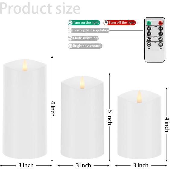 Flickering Flameless Candles, Battery Operated Candles with Timer, Real Wax Pillar Electric LED Candle for Wedding Christmas Party (White)