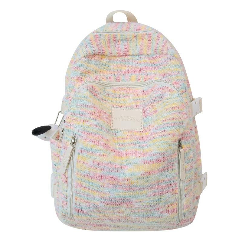 Радужный студенческий школьный рюкзак для женщин, вязаный рюкзак для колледжа