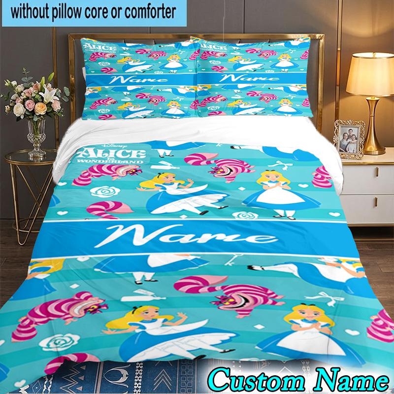 3PCS Custom Name Ches-hire Cat Bedding Set, Bedding Set Including 1pc Duvet Cover And 2pcs Pillowcases for Bedroom,Dormitory Gift