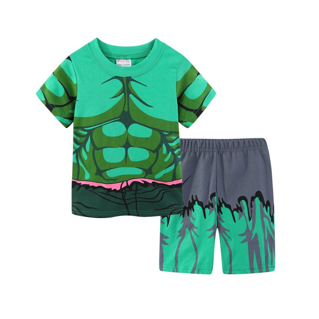 Kids Pajama Sets Cotton Summer Short Sleeve Breathable Soft Boys Girls Sleepwear Loungewear Shorts 2-Piece