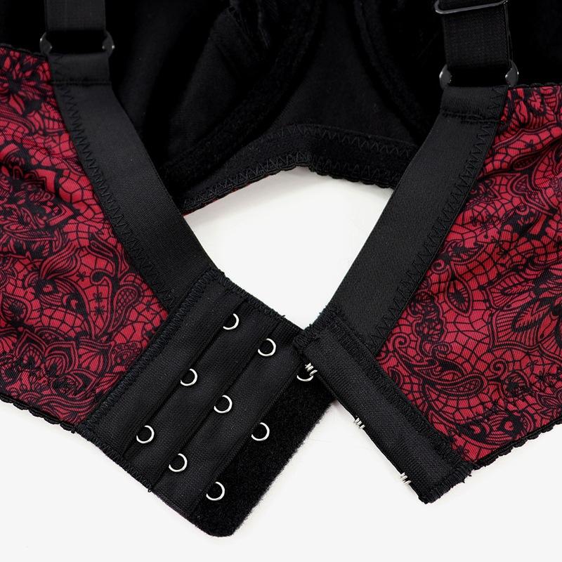 European and American Plus-size Printed Bra and Panty Set with Lace Underwire and Mid-waist Printed Briefs