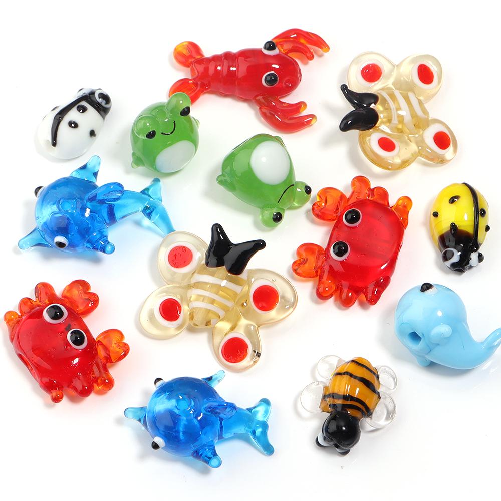 2-10pcs Colored Lampwork Beads Cartoon Crabs Shrimp Fish Animal Shapes Loose Beads For DIY Craft Jewelry Necklace Accessories
