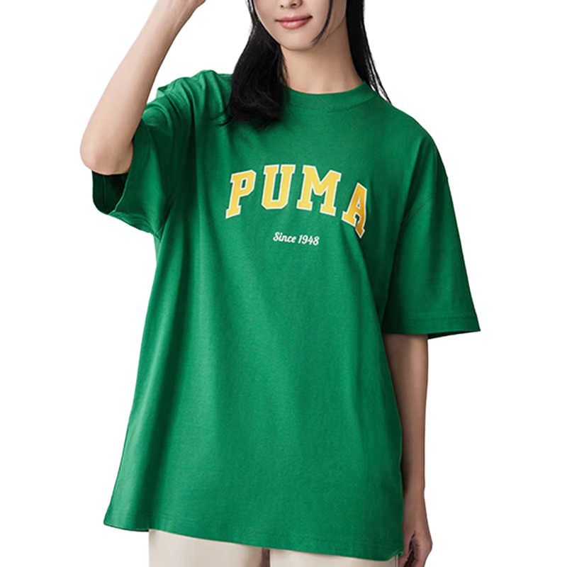 Puma Свободный дышащий свитер с круглым вырезом и принтом букв, футболка унисекс с коротким рукавом, зеленый цвет 684366-86
