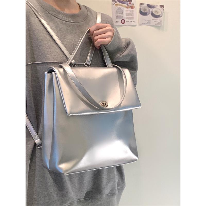 2024 Новая Серебряная Сумка Niche Женская Большая Вместимость Универсальный Рюкзак Для Путешествий Класс Простой Рюкзак