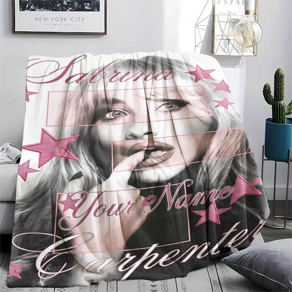 1PC Sabrina Carpenter Fan Art Custom Name Patterned Flannel Blanket Suitable For All Seasons For Home Decor Warmth And Comfort Gifts Holiday Present