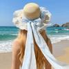 Breathable Woman's Straw Hat Floral Design Outdoor Beach Hat Lace Brim Sunshade Cap  Beach Holiday