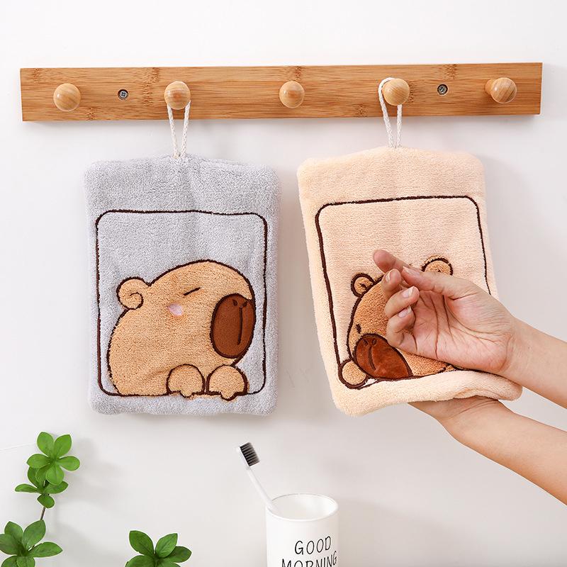 Милое полотенце для рук Capybara полотенце для рук Коралловый флис впитывающие полотенца для купания кухонные подвесные полотенца Мягкая тряпка для мытья посуды
