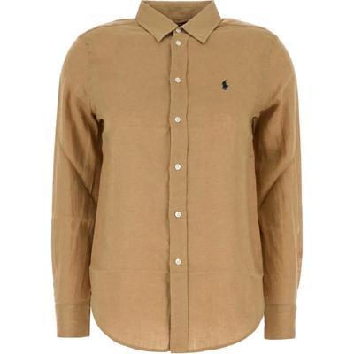 Polo Button Long Sleeve Solid Shirt Women Shirts Camel 211970730-005