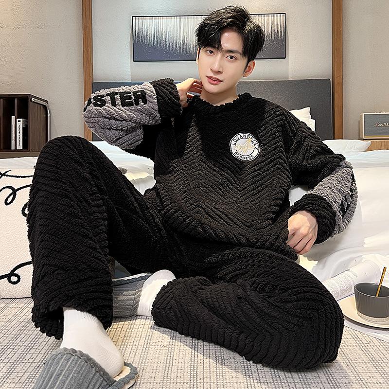 Мужская пижама из кораллового флиса, осень-зима, плюс утолщенный бархат, мужской зимний теплый фланелевый домашний служебный костюм