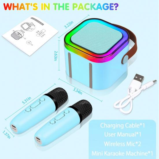 Mini Karaoke Machine,Portable Bluetooth Speaker with 2 Wireless Microphone for Kids Adults with Led Lights,Christmas Birthday Gifts for Girls Ages
