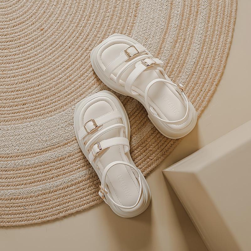 Женские босоножки на платформе весна и лето новые полоски на одно слово римские туфли мягкая подошва корейская версия римские туфли уличная пляжная обувь женская