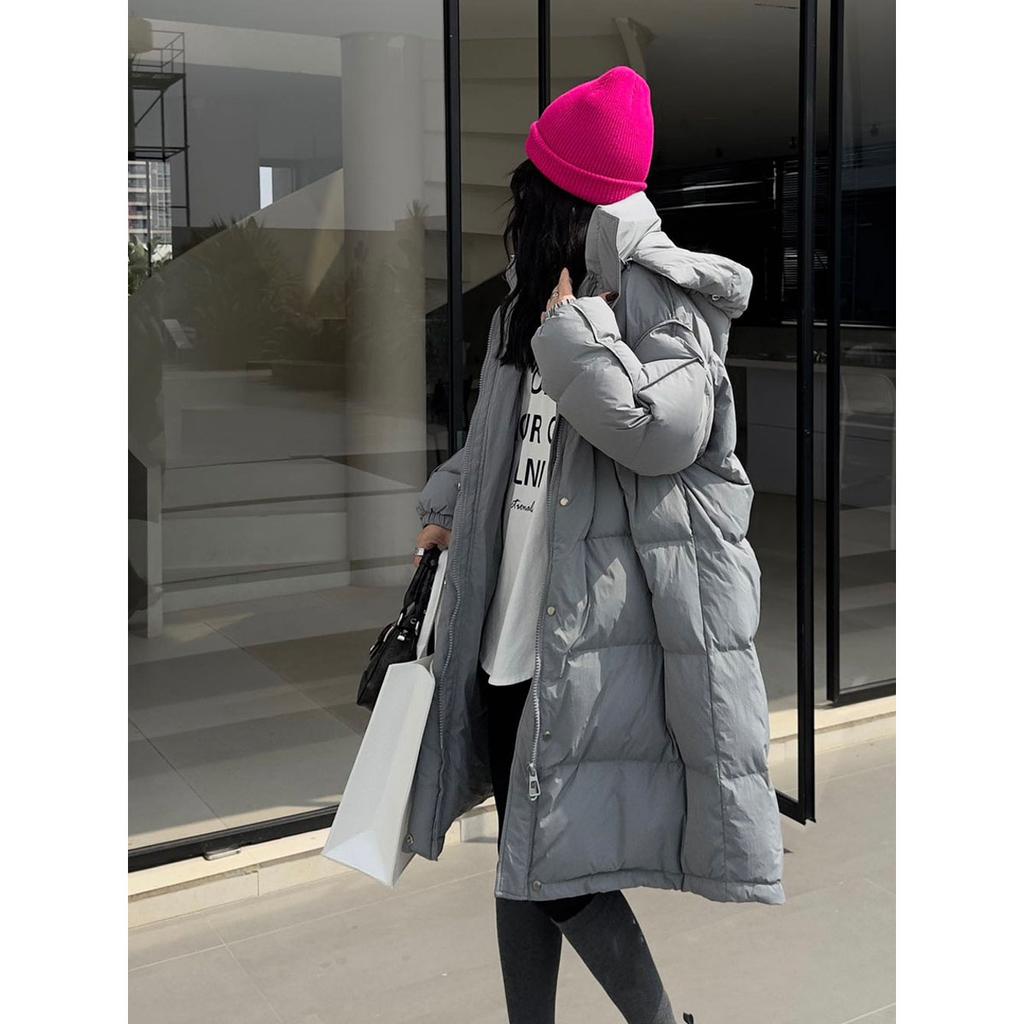 Thickened Winter Down Jacket Women Medium Length Loose Casual Coat Knee Warm Jacket