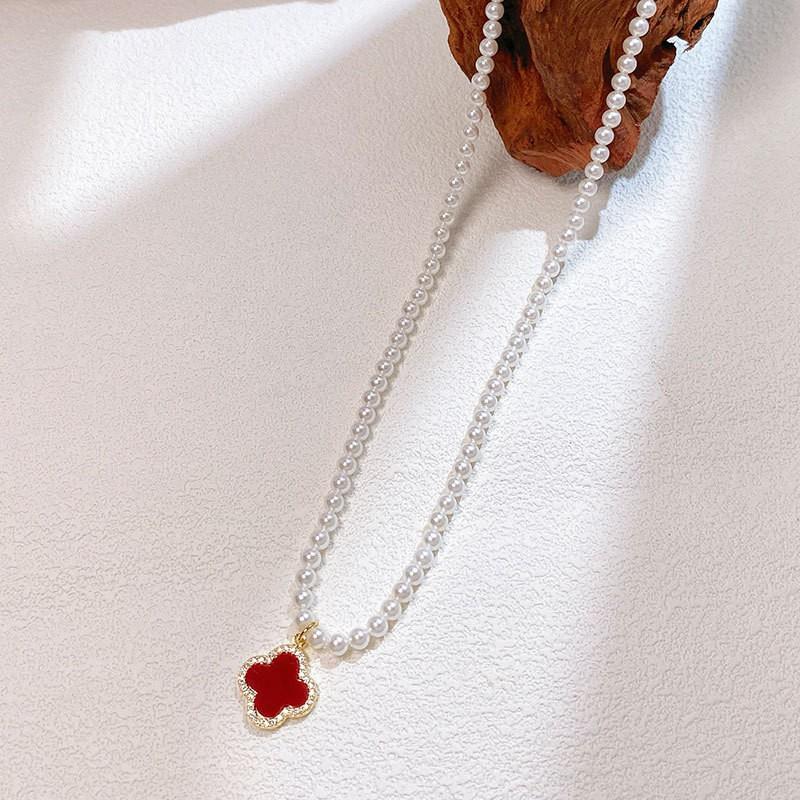Elegant Four-Leaf Clover Pearl Pendant Necklace Set With Matching Earrings Women Lightweight Copper Jewelry 2026