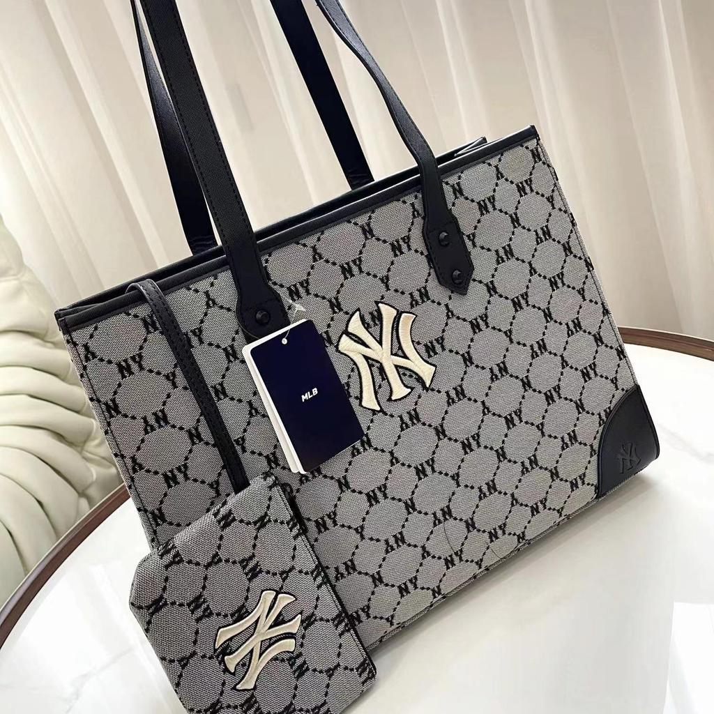 New Korean MLB Full-Logo NY Tote Bag: All-Over Print, Large Capacity, Versatile Shoulder Handbag