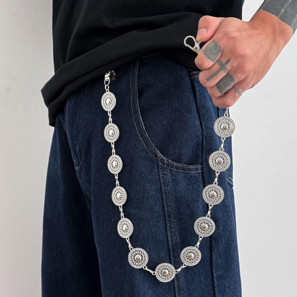 Gothic Round Disk Waist Chain Zinc Zinc Zinc Alloy Pants Chain Fashion Punk Belt Chain Jeans