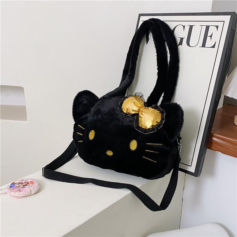 Hello Kitty Plush Tote Bag With Zipper Closure For Daily Casual Wear