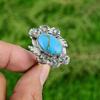 Кольцо-солитер в виде цветка из натуральной меди с аризонской бирюзой, регулируемое, серебро 925 пробы