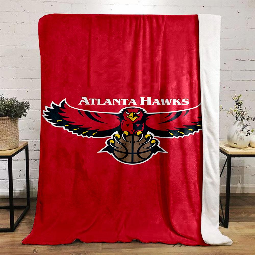 Atlanta Hawks Logo on Red Background Patterned flannel blanket perfect for the bedroom living room, sofa, or a little nap