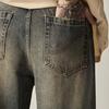 Мужские джинсы Градиент контрастного цвета Широкие штаны Свободные High Street Ретро Хип-хоп Прямые карманы полной длины с застежкой-молнией на пуговицах Мужские длинные джинсовые брюки