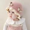Cute Bow Ruffle Baby Hat Winter Thicken Knitted Warm Infant Lacing Cap Solid Color Newborn Girl Ear Protection Bonnet Beanie
