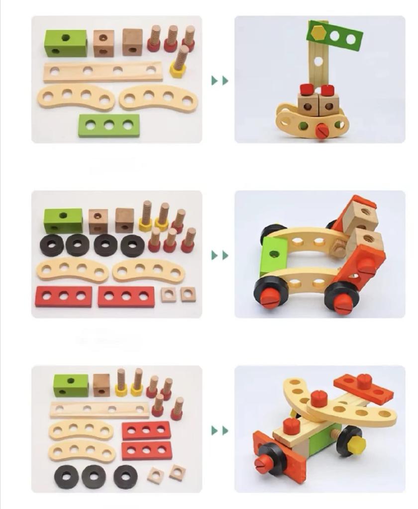 Carpenter Tools Assembly Toys for 2 3 4 Year Old Kids Wood Building Blocks Construction Kit Screwdriver Toy Model Building Tools Wooden Nuts and Bolts