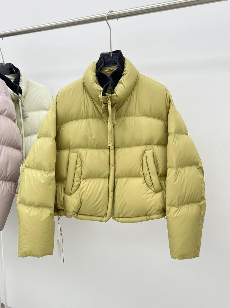 Korean Style Women's Yellow Down Jacket, Casual Thick Warm Stand Collar Puffy Coat
