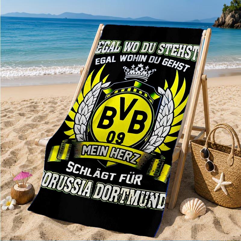Пляжное полотенце из микрофибры с принтом дизайна футбольного мяча BVB, мягкое и впитывающее, быстросохнущее, идеально подходит для летних путешествий, незаменимо для пляжа, бассейна