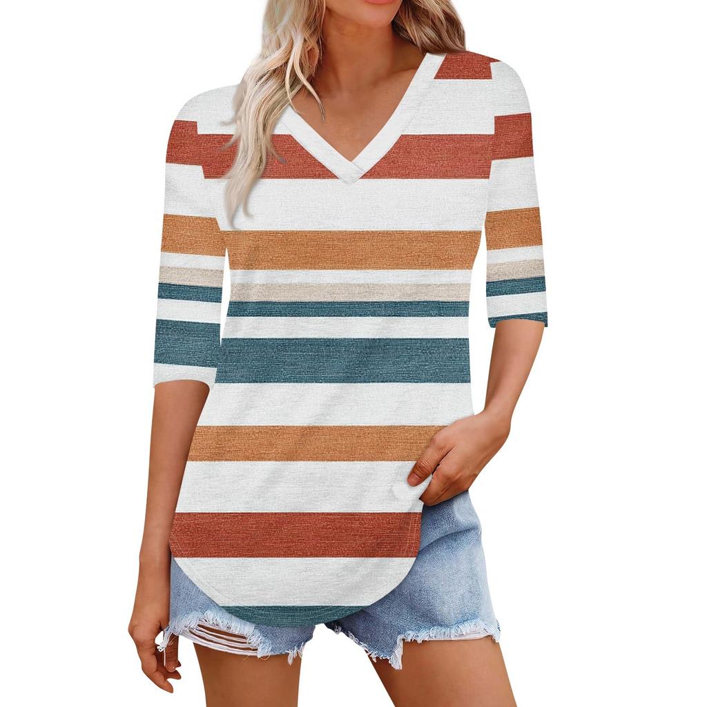 Shirts For Women Trendy V Neck T Shirts Casual Printed Blouse Half Sleeve Tops For Women