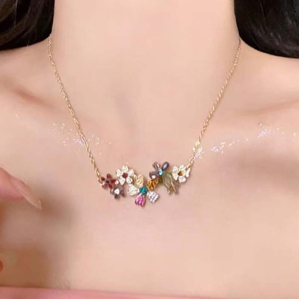 Colored Zircon Zircon Flower Necklace Geometry Design Luxury Jewelry  Women's Jewelry