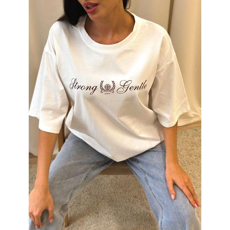 Western Style Fashion Casual Loose Letters Print T-shirt Top Printed Cotton T-shirt Top