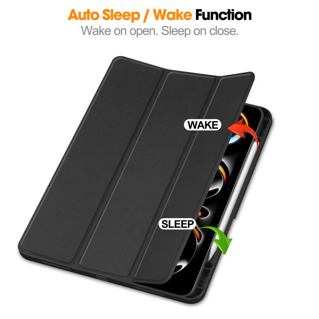 For iPad Pro 13 (2024) Stand Case Shock-Absorbent Leather Tablet Cover with Pen Slot
