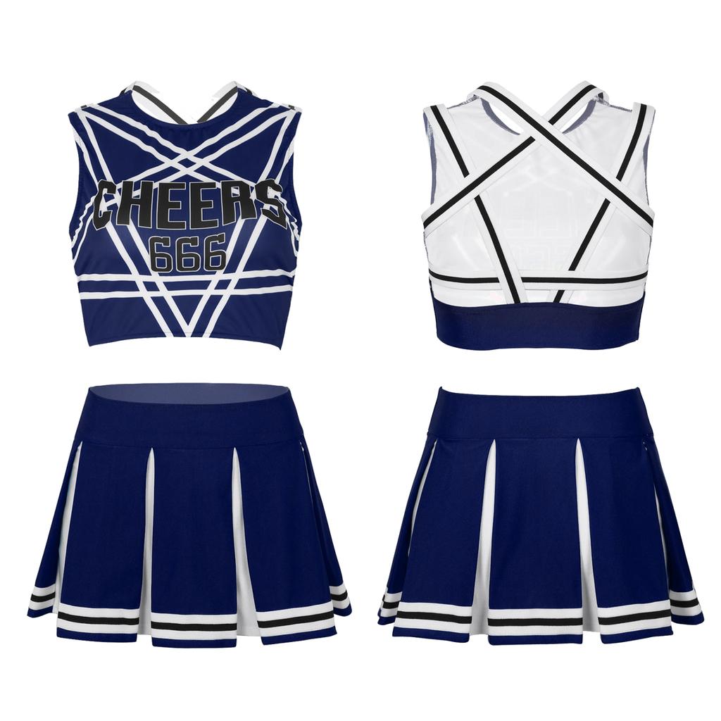 Women Cosplay Uniform Sleeveless Crop Top with Mini Pleated Skirt Cheerleader Costume Set