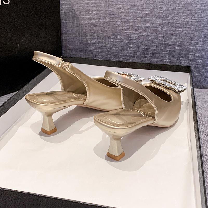 Остроконечные босоножки для женщин Элегантные босоножки с открытой пяткой Сексуальные свадебные банкетные удобные женские туфли с кристаллами на высоком каблуке Zapatos De Mujer
