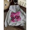 New Women's Casual Fashion Hoodie - AMOR Letter Print, Kangaroo Pocket & Drawstring Hood - Trendy Daily Wear Pullover