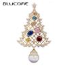 Quality Delicate Christmas Tree Pearl Copper Brooch Pins for Christmas Suit Scarf